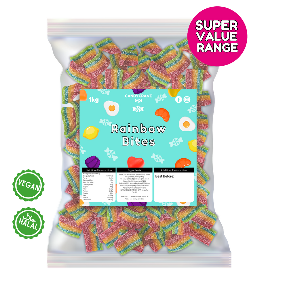 Candycrave Super Value Fizzy Rainbow Belts 1KG