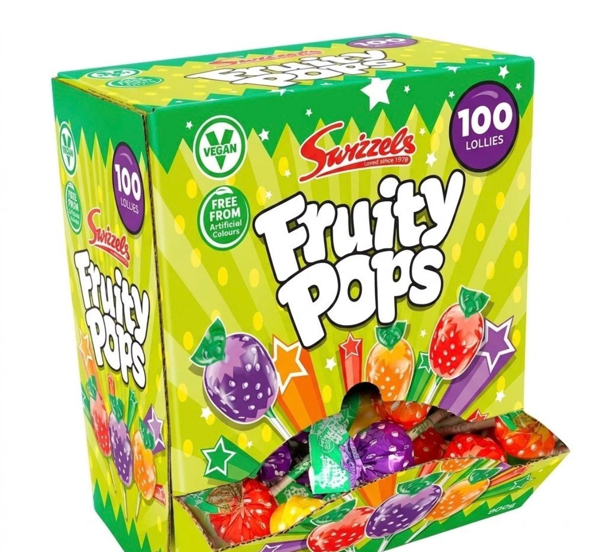 SWIZZELS FRUITY POPS BOX OF 100 ASSORTED LOLLIPOPS