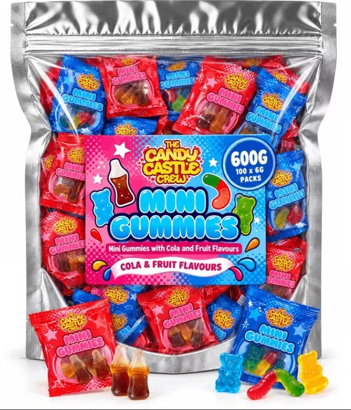 600g Mini Gummy Sweets – 100 Individually Wrapped Mini Packs